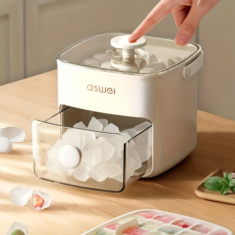 48-Cube Ice Tray with Easy-Press Lid - Double Layer, Push-To-Release Portable Design. Home Use Ice Storage And Making Container, Freezer Mold