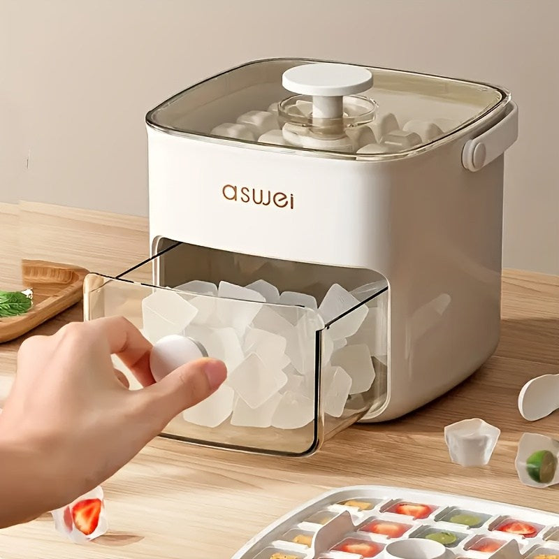 48-Cube Ice Tray with Easy-Press Lid - Double Layer, Push-To-Release Portable Design. Home Use Ice Storage And Making Container, Freezer Mold