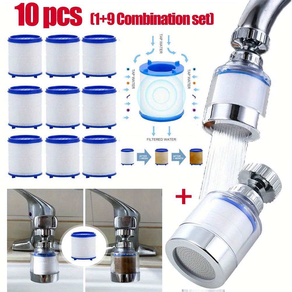 11pcs Water Filter for Sink Faucet - 360° Rotating Swivel Faucet Aerator with Filter, Water Filter Faucet, Faucet Extender for Kitchen Sink, Rotatable Splash-proof Tap Faucet Sprayer Head - Home Water Filtration System, Faucet Attachment