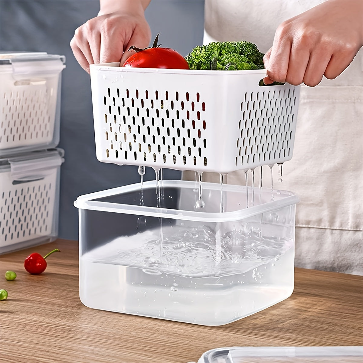 9pcs [3pcs Lids And 3pcs Drain Baskets And 3pcs Containers] Refrigerator Replacement Storage Boxes, Suitable for Fruits, Vegetables, And Plastic Food Storage Containers, with Drain Baskets And Lids - Leak-Proof, Refrigerator Safe