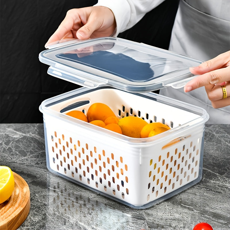 9pcs [3pcs Lids And 3pcs Drain Baskets And 3pcs Containers] Refrigerator Replacement Storage Boxes, Suitable for Fruits, Vegetables, And Plastic Food Storage Containers, with Drain Baskets And Lids - Leak-Proof, Refrigerator Safe