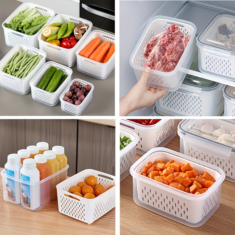 9pcs [3pcs Lids And 3pcs Drain Baskets And 3pcs Containers] Refrigerator Replacement Storage Boxes, Suitable for Fruits, Vegetables, And Plastic Food Storage Containers, with Drain Baskets And Lids - Leak-Proof, Refrigerator Safe