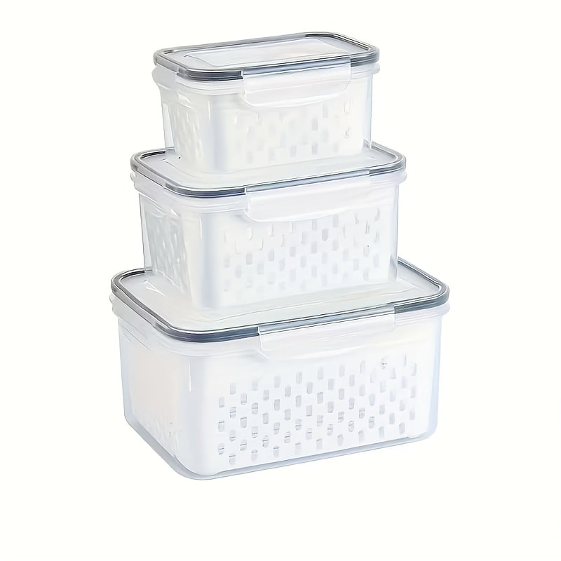 9pcs [3pcs Lids And 3pcs Drain Baskets And 3pcs Containers] Refrigerator Replacement Storage Boxes, Suitable for Fruits, Vegetables, And Plastic Food Storage Containers, with Drain Baskets And Lids - Leak-Proof, Refrigerator Safe