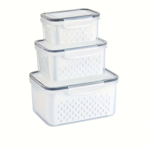 9pcs [3pcs Lids And 3pcs Drain Baskets And 3pcs Containers] Refrigerator Replacement Storage Boxes, Suitable for Fruits, Vegetables, And Plastic Food Storage Containers, with Drain Baskets And Lids - Leak-Proof, Refrigerator Safe